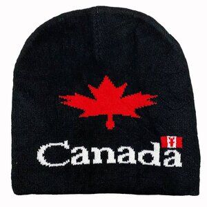 Variety To Go Canada Maple Leaf Beanie Hat, Black Beanie with Red Maple Leaf